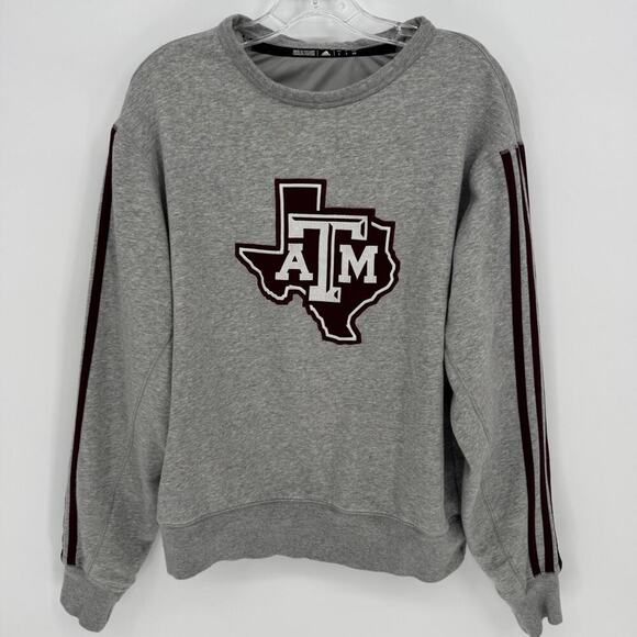 Adidas Texas A&M Aggies Gray Crewneck Sweatshirt Cropped Women's Small 3 Stripes - Picture 2 of 6